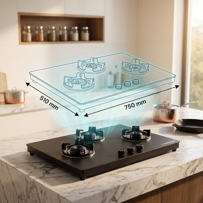 Defender 3 Burner Matte Hob Top | 10-Year Warranty | Manual Ignition