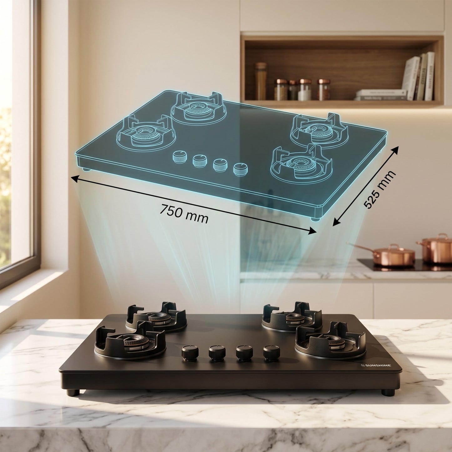 Sunshine Defender 4 Burner Matte Hob Top | 10-Year Warranty | Manual Ignition