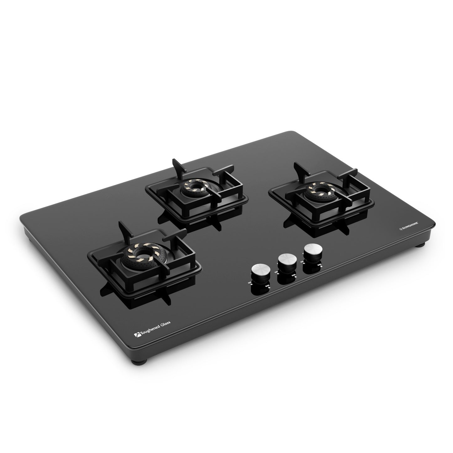 Sunshine Slimmest Magnite 3 Burner Glass Hob Top | SABAF Valves | Manual Ignition