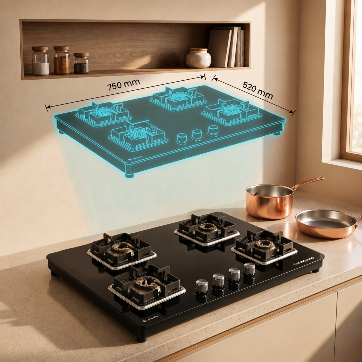 Sunshine Shine Hob Top – 3, 4 & 5 Burner Auto Ignition Gas Stove