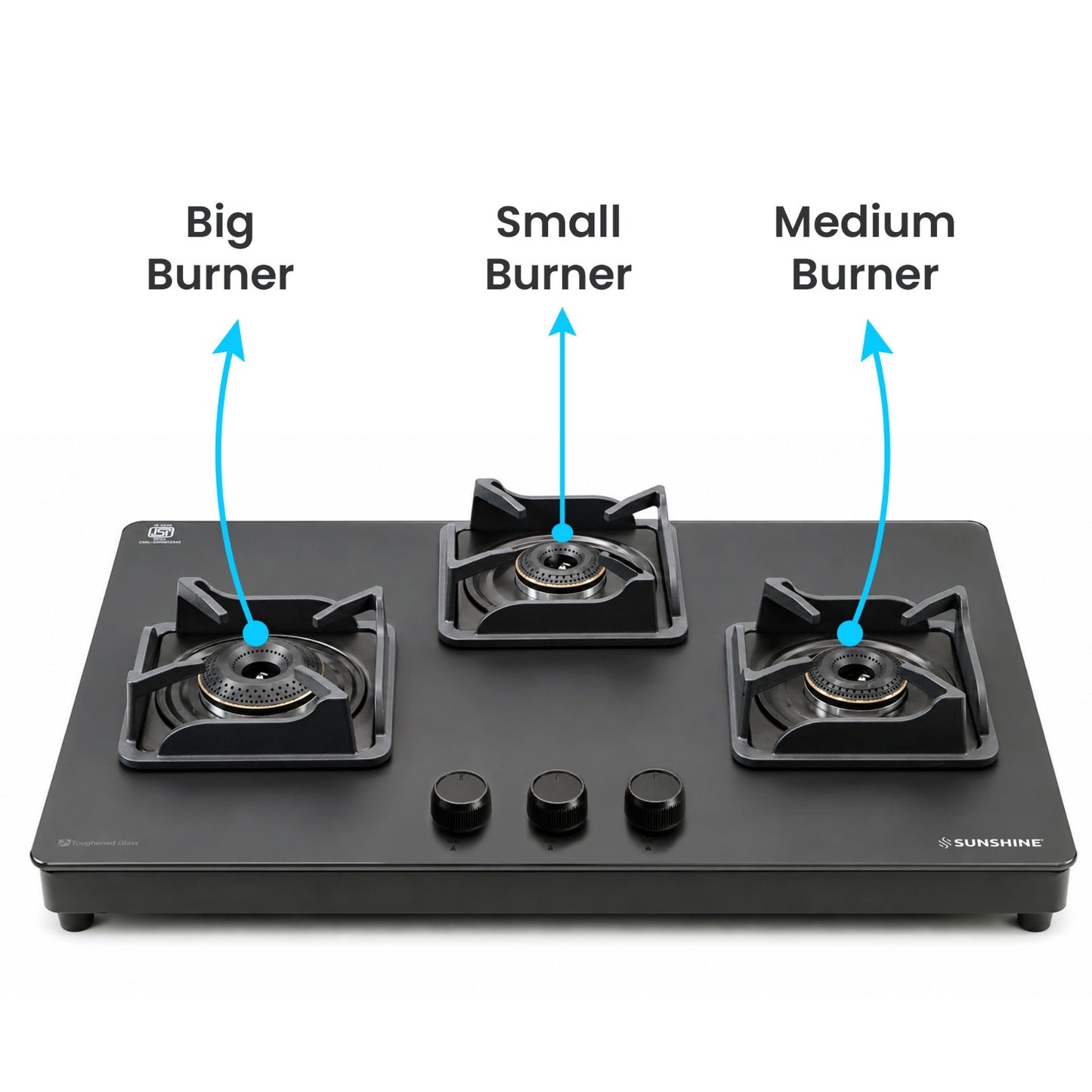 Shine Platinum Hobtop | 3 & 4 Burners | Matt Finish | SABAF Italian Valves