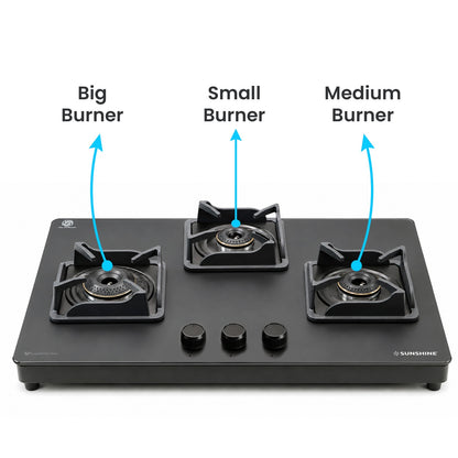 Shine Platinum Hobtop | 3 & 4 Burners | Matt Finish | SABAF Italian Valves