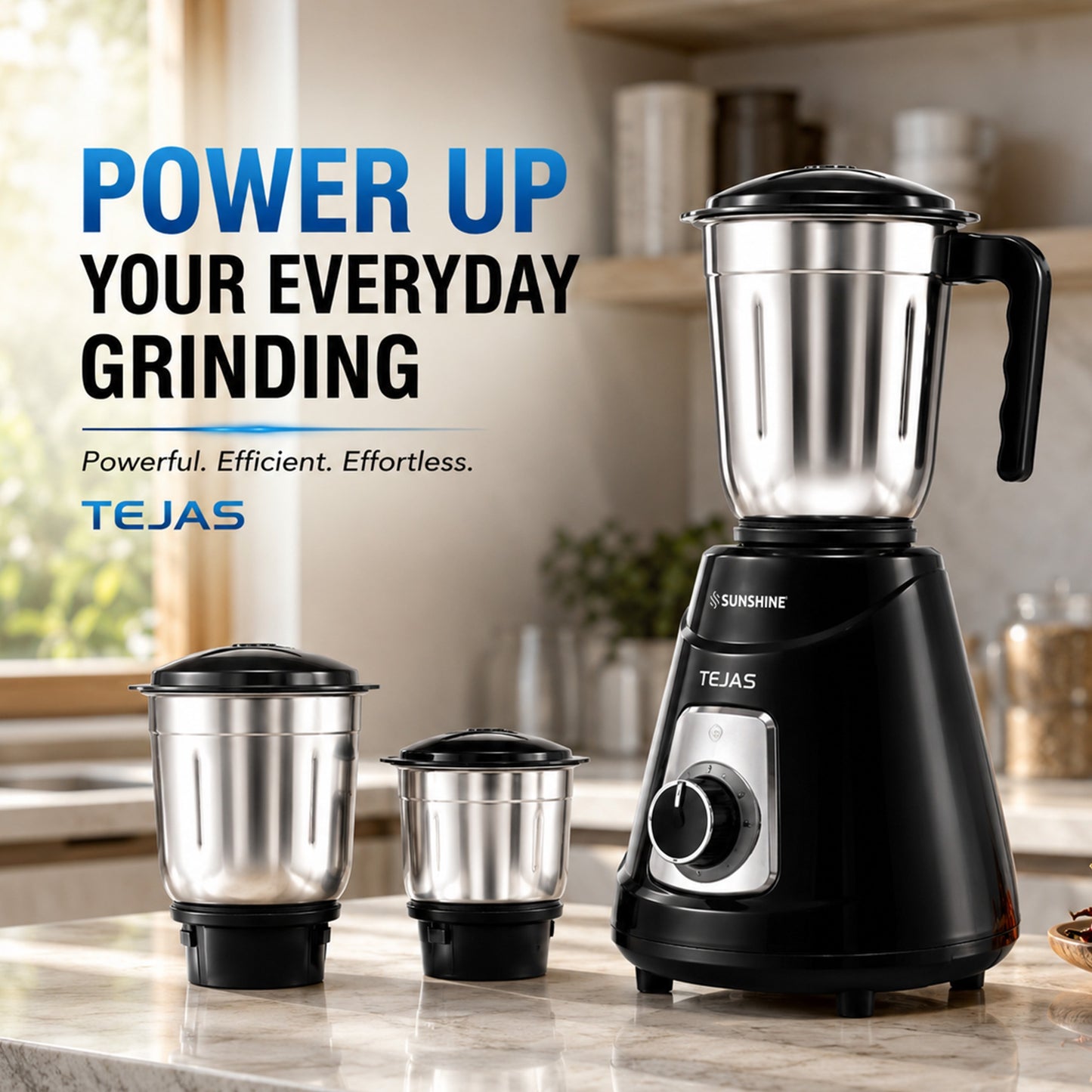 Sunshine Tejas 550W Mixer Grinder | 3 Jar Stainless Steel Mixer Grinder for Home Kitchen