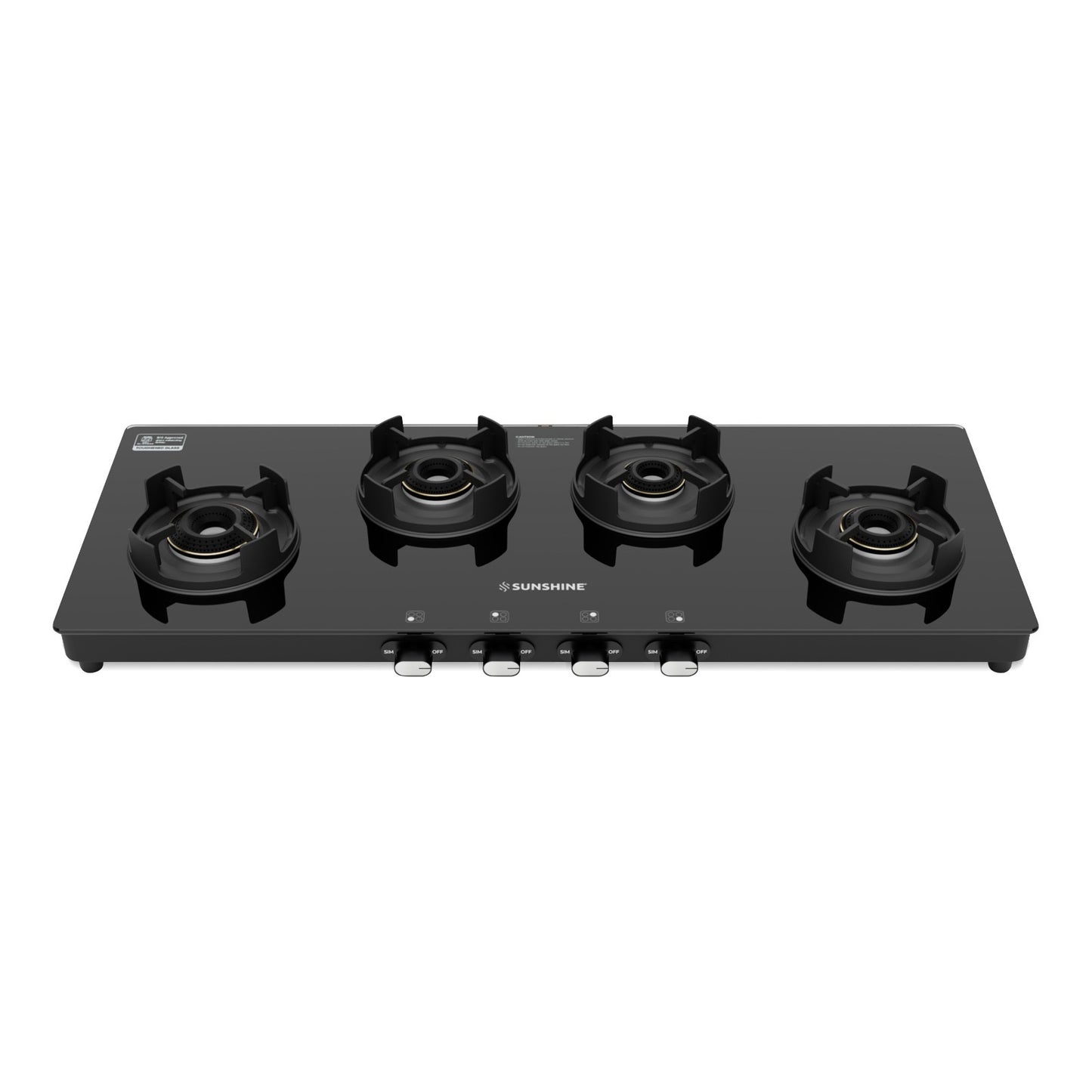 Sunshine Regal Excel Pro 4 Burner Gas Stove Toughened Glass Cooktop Manual Ignition