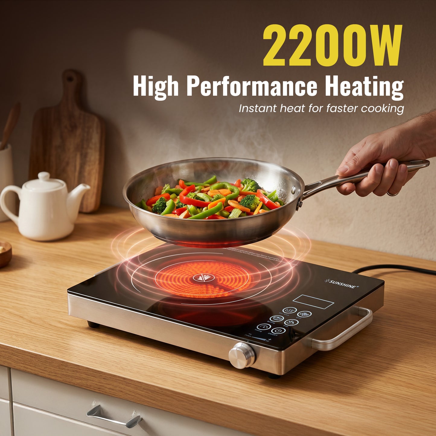 HeatWave Infrared Cooktop 2000W | 7 Cooking Modes | 60–700°C Temperature Control | Stainless Steel Body | Portable Infrared Cooker