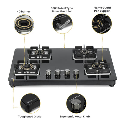 Sunshine Shine Four Burner Gas Stove/Hob Top Auto Ignition