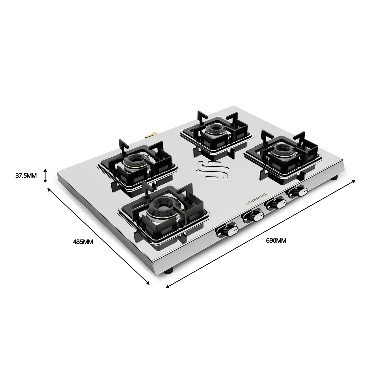 Sunshine Thunder 4 Burner | 4 Burner Stainless Steel Gas Stove | 5 Year Body & Burner Warranty By Sunshine | 5G Technology, LPG Ready & PNG Compatible (Silver)