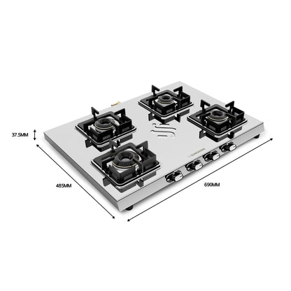 Sunshine Thunder 4 Burner | 4 Burner Stainless Steel Gas Stove | 5 Year Body & Burner Warranty By Sunshine | 5G Technology, LPG Ready & PNG Compatible (Silver)