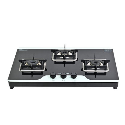Sunshine Crystal 3 Burner | 3 Burner Glass Gas Stove | Hob Top Cooktop | Tempered Glass, 360° Rotating Brass Gas Nozzle | Manual Ignition | LPG Ready & PNG Compatible (Premium - Dual)