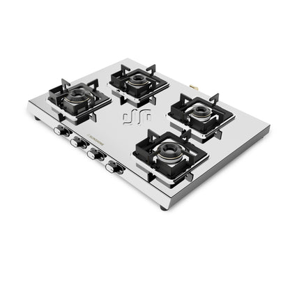 Sunshine Thunder 4 Burner | 4 Burner Stainless Steel Gas Stove | 5 Year Body & Burner Warranty By Sunshine | 5G Technology, LPG Ready & PNG Compatible (Silver)