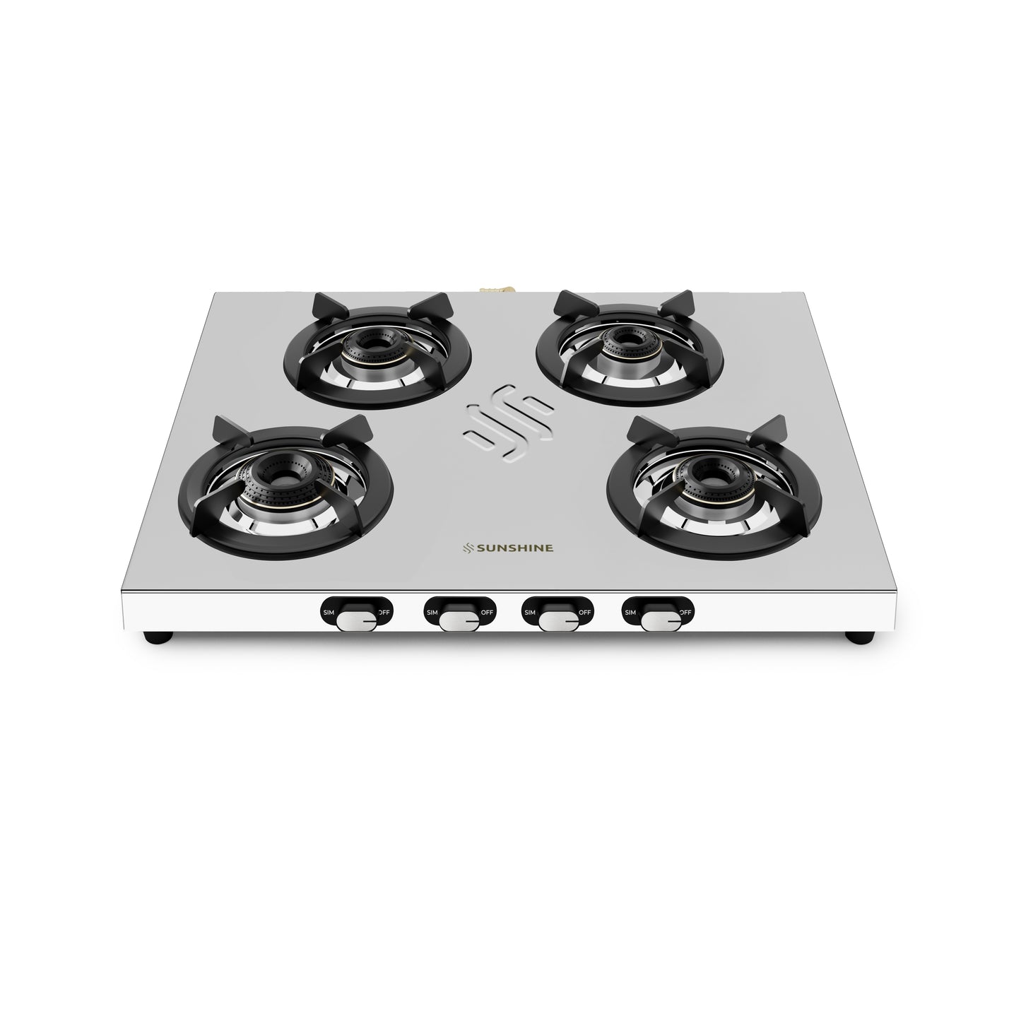 Sunshine Falcon Ultra 4 Burner Gas Stove | Stainless Steel Body | Brass Burners with 5G Technology | ISI Certified, 5-Year Warranty on Burners by Sunshine | Manual Ignition, LPG Ready & PNG Compatible
