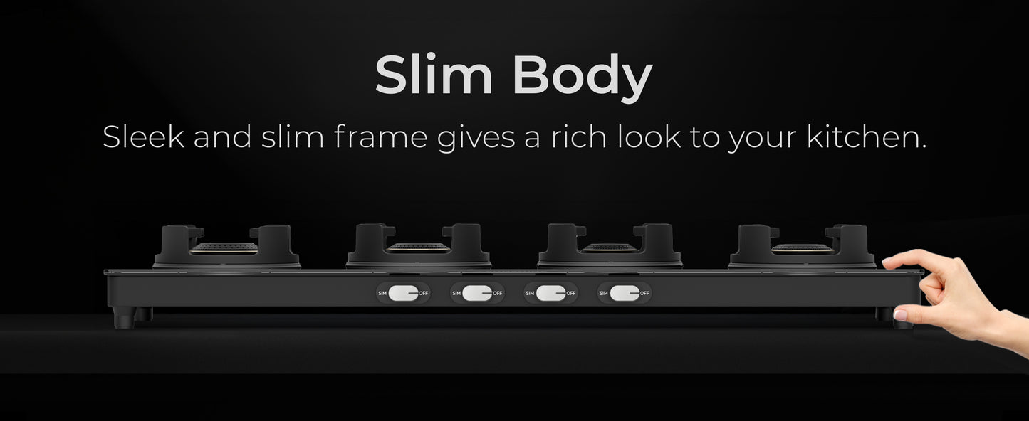 Sunshine Regal Excel Pro 4 Burner Gas Stove Toughened Glass Cooktop Manual Ignition