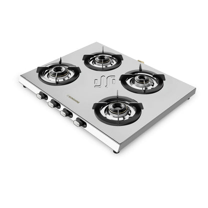 Sunshine Falcon Ultra 4 Burner Gas Stove | Stainless Steel Body | Brass Burners with 5G Technology | ISI Certified, 5-Year Warranty on Burners by Sunshine | Manual Ignition, LPG Ready & PNG Compatible