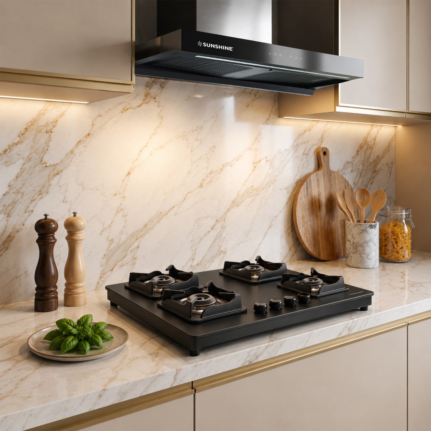 Shine Platinum Hobtop | 3 & 4 Burners | Matt Finish | SABAF Italian Valves
