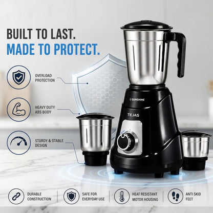 Sunshine Tejas 550W Mixer Grinder | 3 Jar Stainless Steel Mixer Grinder for Home Kitchen