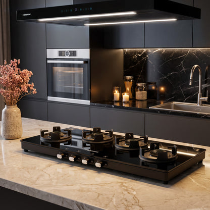 Sunshine Regal Excel Pro 4 Burner Gas Stove Toughened Glass Cooktop Manual Ignition