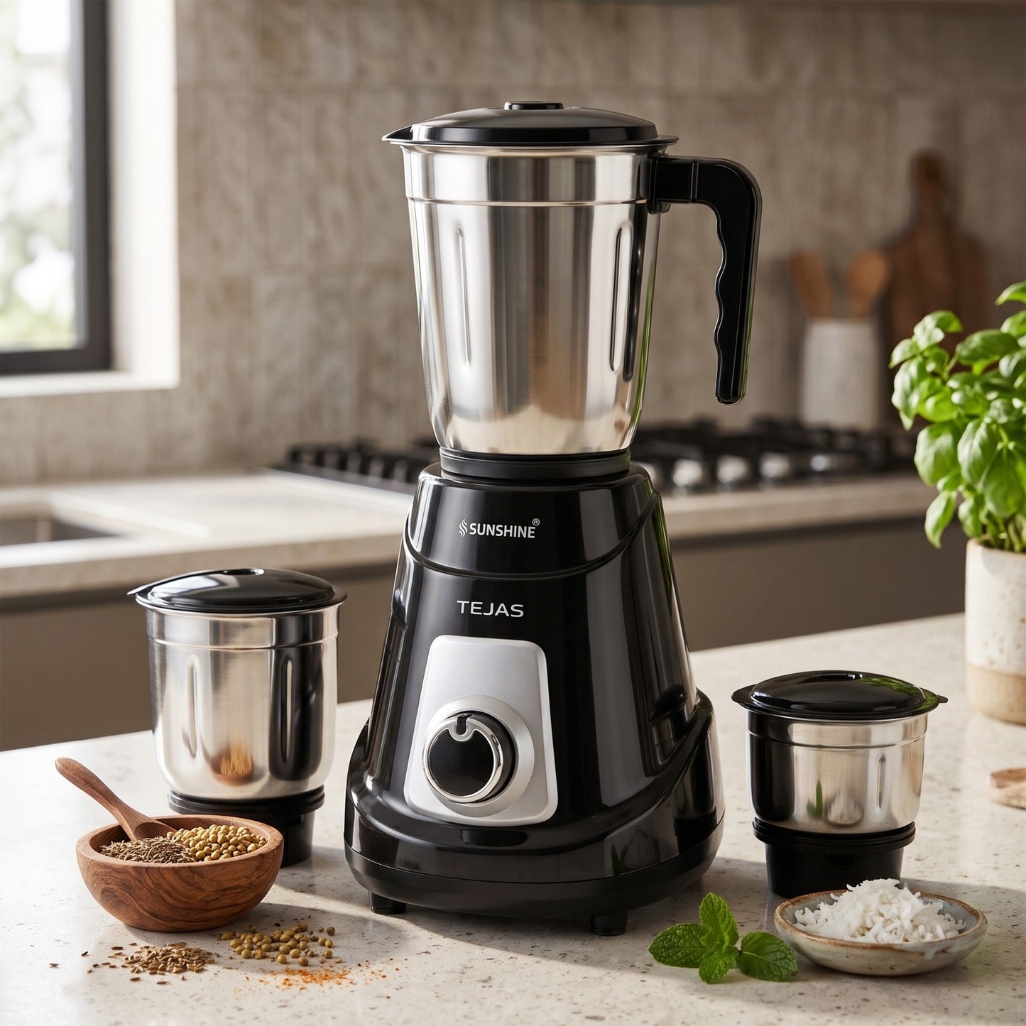 Sunshine Tejas 550W Mixer Grinder | 3 Jar Stainless Steel Mixer Grinder for Home Kitchen