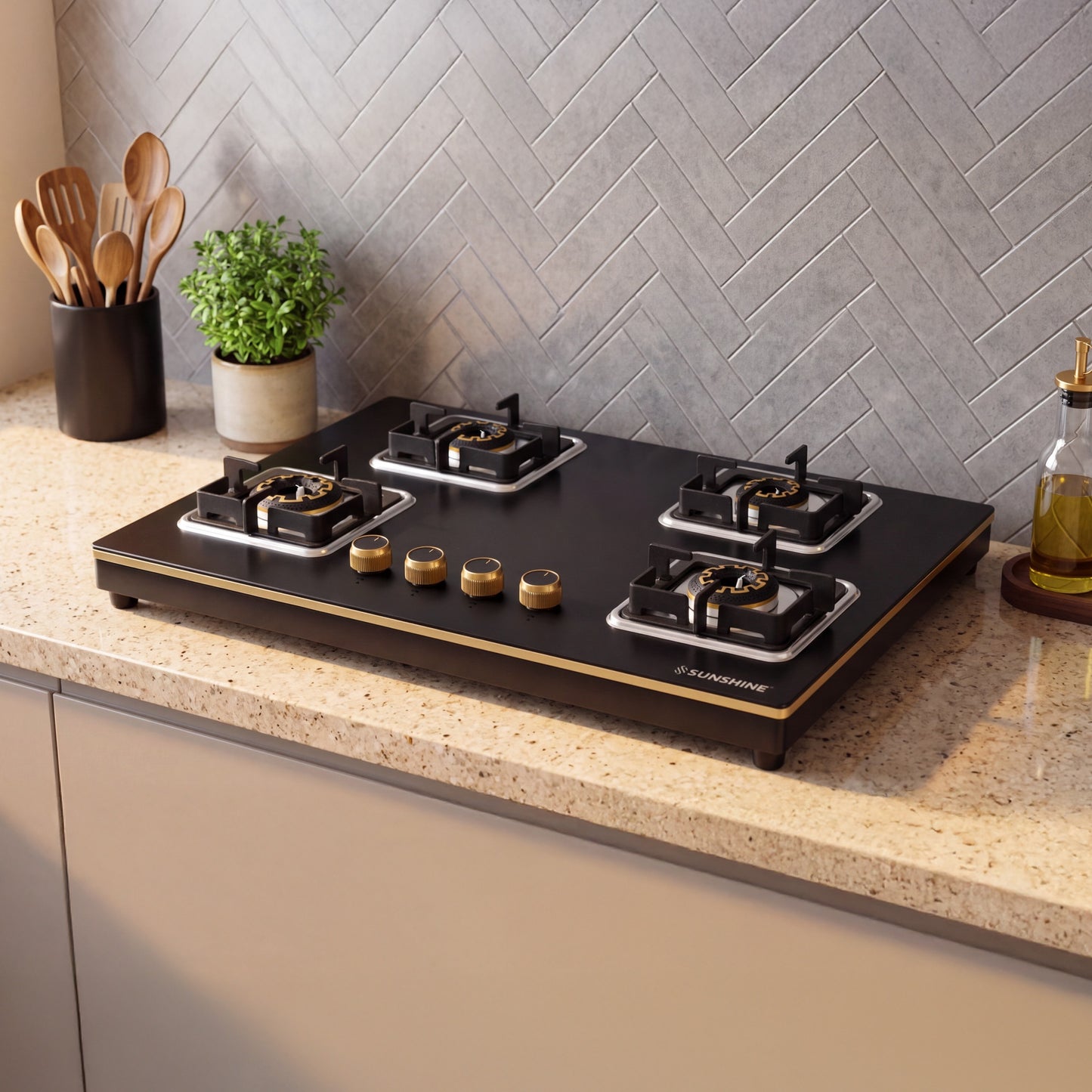 Shine Gold Hob Cooktop | 3 & 4 Burners