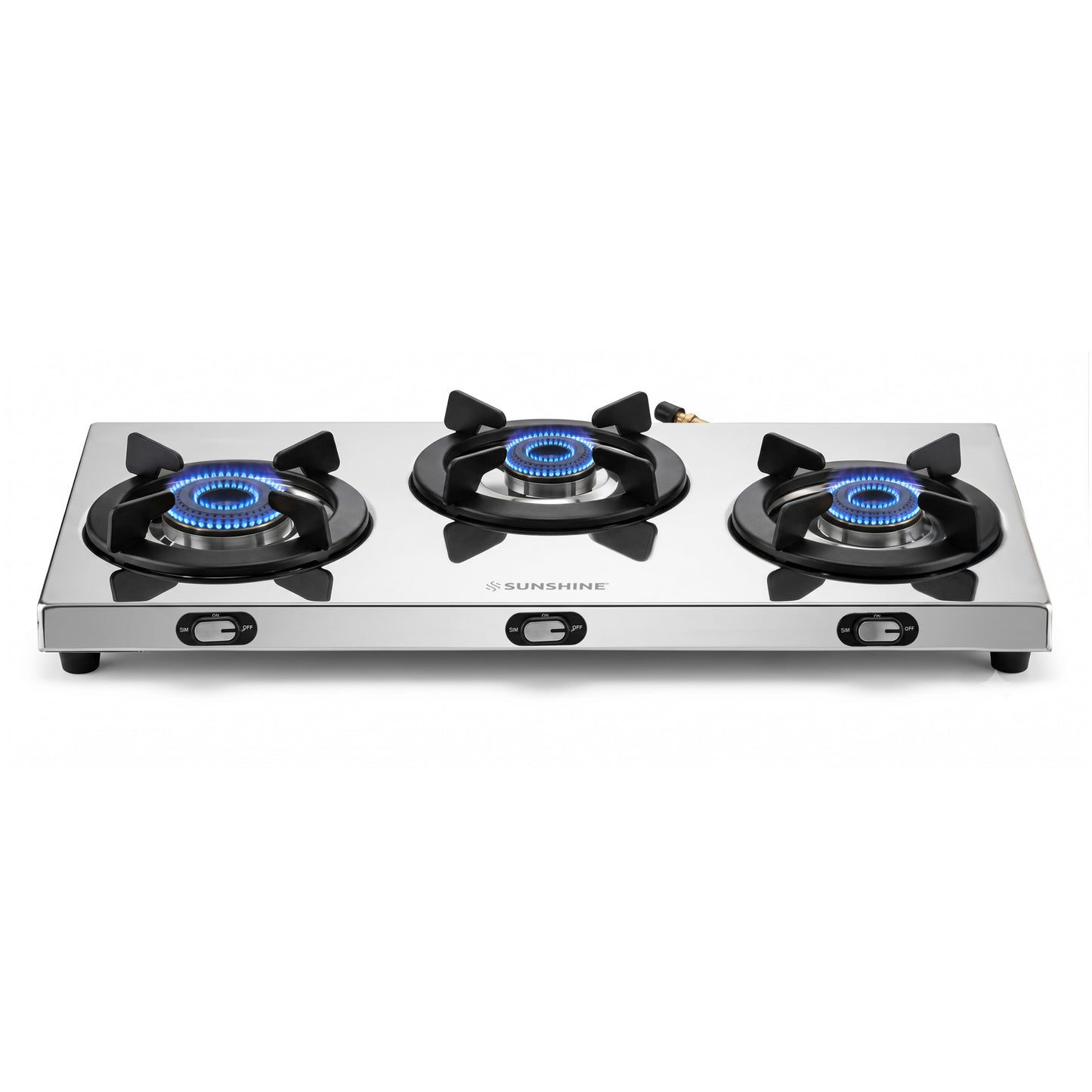 Sunshine Falcon 3 Burner Gas Stove | Slim Stainless Steel Cooktop, ISI Certified Manual Ignition