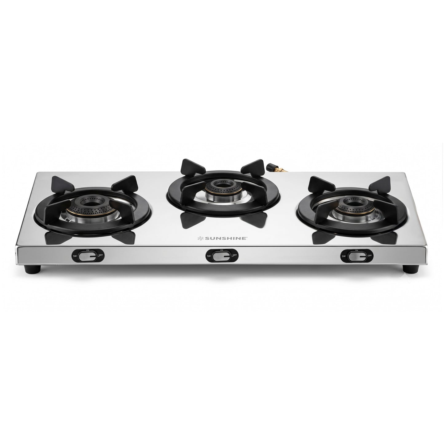 Sunshine Falcon 3 Burner Gas Stove | Slim Stainless Steel Cooktop, ISI Certified Manual Ignition