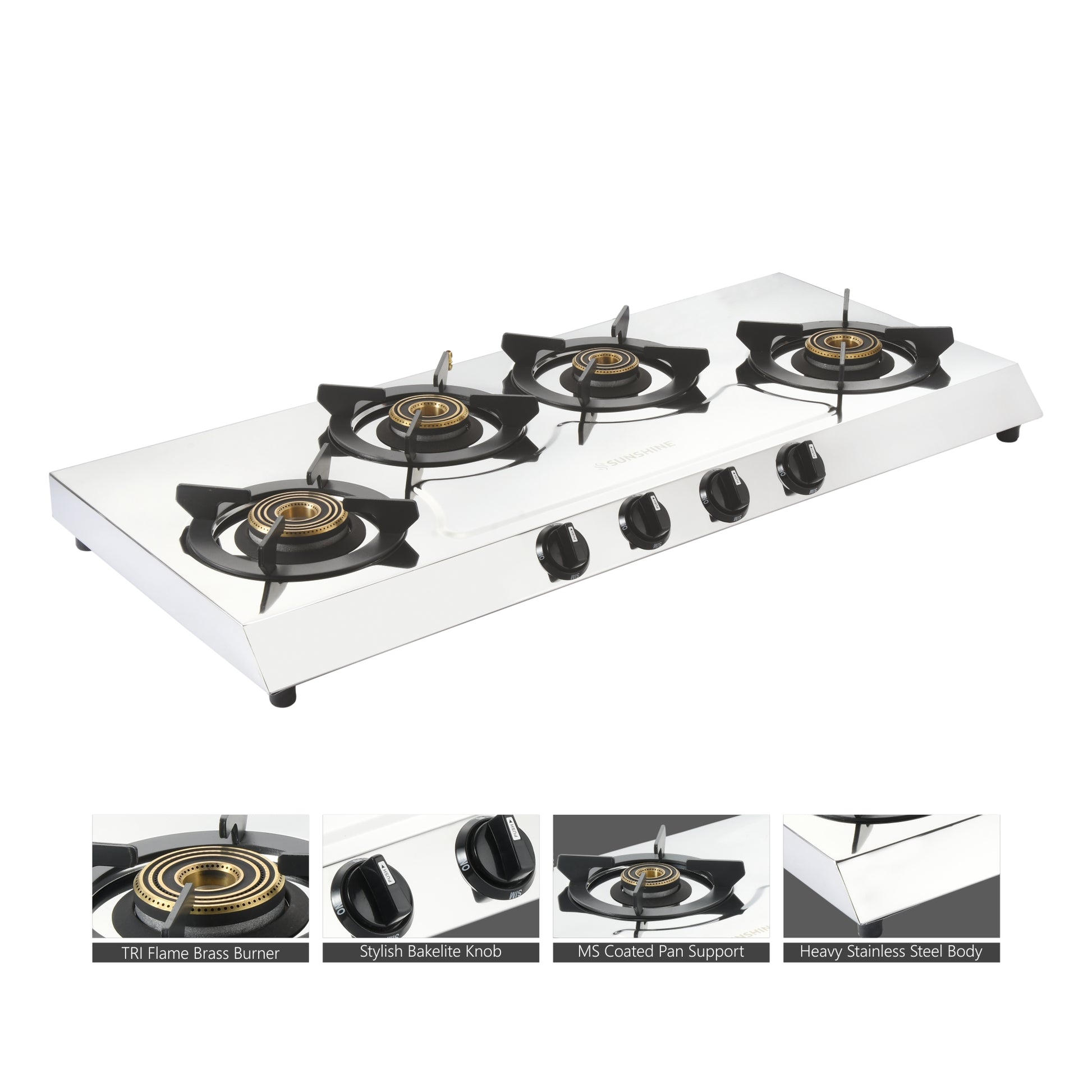 Sunshine Magistic Four Burner Stainless Steel Gas Stove Manual Ignition
