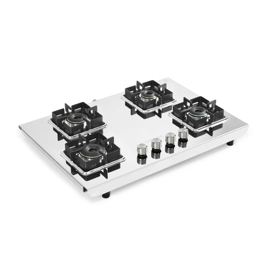 Sunshine Osaka  Stove | 2MM Stainless Steel | 4 Burner Manual Gas Stove | ISI Certified | Warranty By Sunshine - 5 Years On Brass Burner, LPG Ready (Silver)