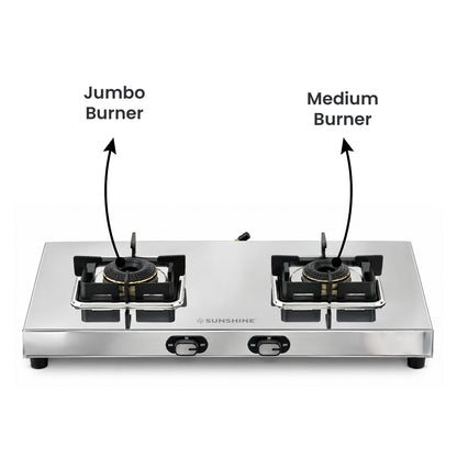 Thunder 2 Burner Stainless Steel Gas Stove | 5 Year Body & Burner Warranty