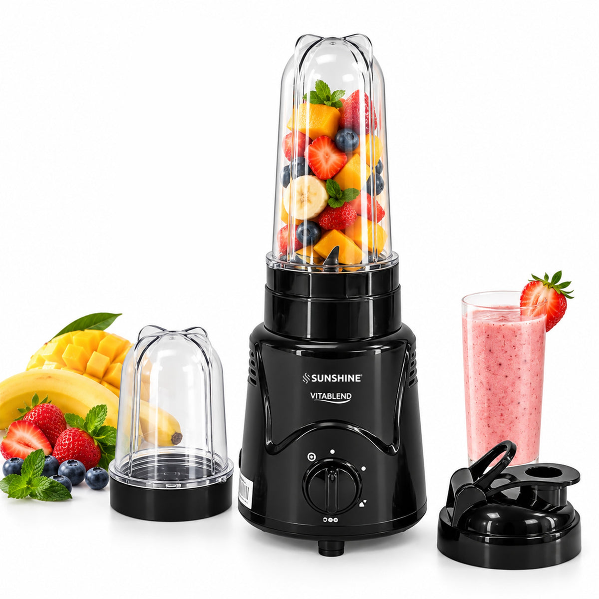VitaBlend Nutri Blender 500W – Portable Blender & Grinder | 3-Speed Control | Blender Jar + Chutney Jar (Black)