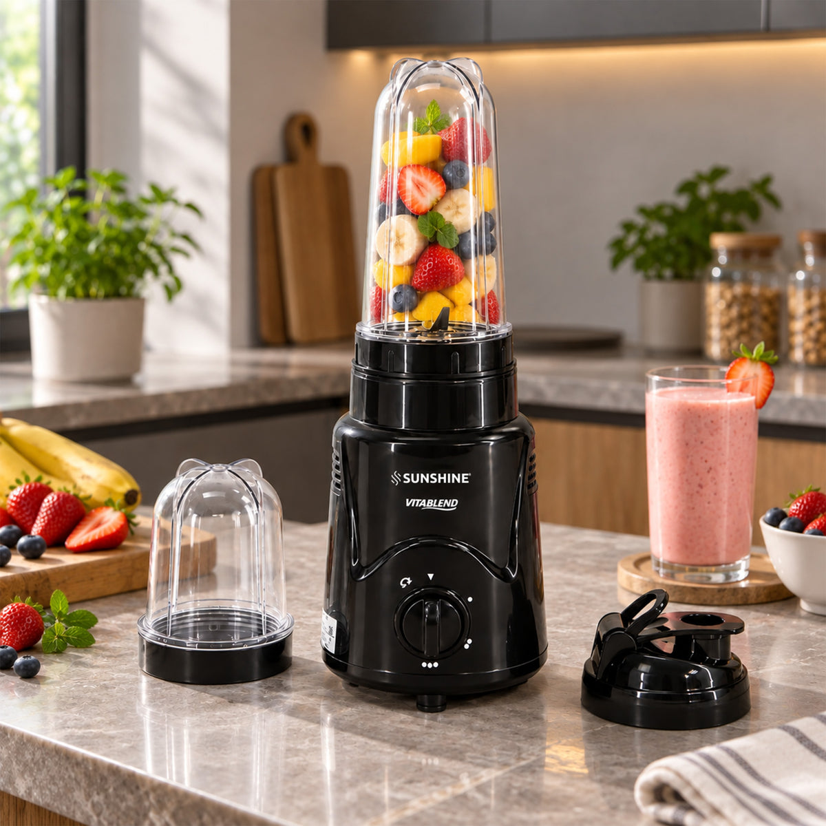VitaBlend Nutri Blender 500W – Portable Blender & Grinder | 3-Speed Control | Blender Jar + Chutney Jar (Black)