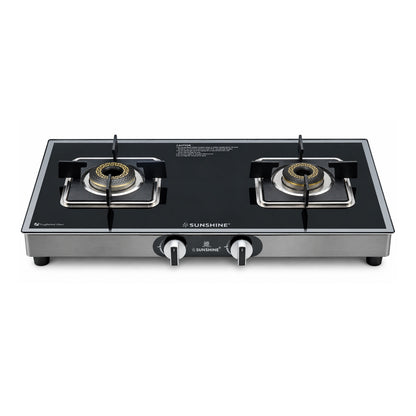 Arrow 2 Burner Gas Stove | Glass Top | 8D Brass Burner | Manual Ignition