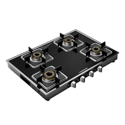 Arrow 4 Burner Gas Stove | Glass Top | 8D Brass Burner