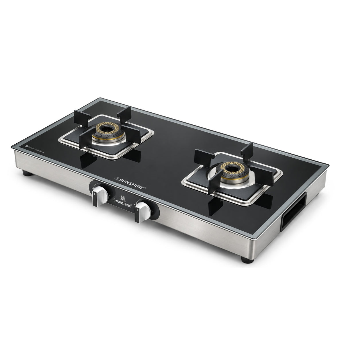 Arrow 2 Burner Gas Stove | Glass Top | 8D Brass Burner | Manual Ignition