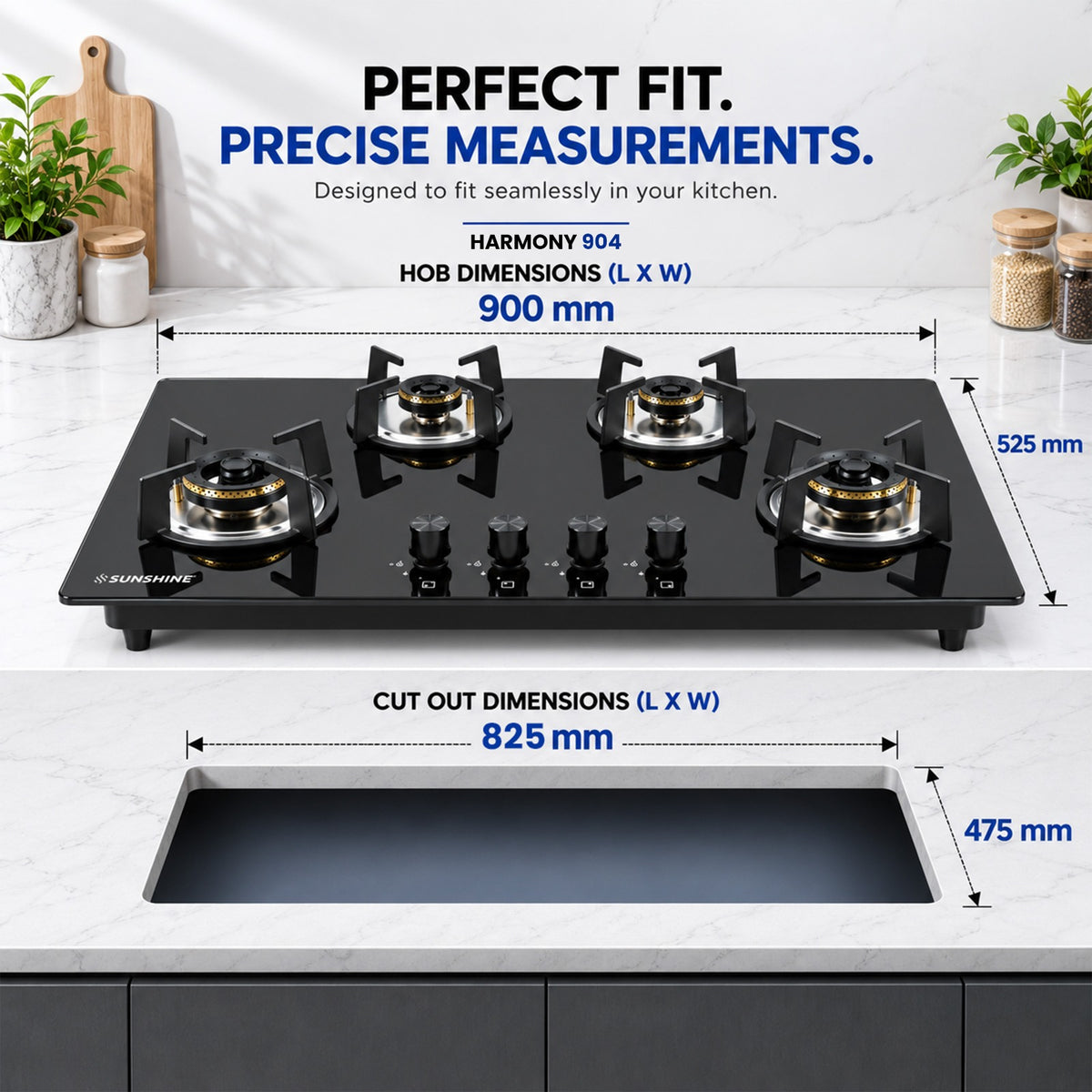 Harmony 4 Burner Gas Built-In Hob – 65CM, 90CM
