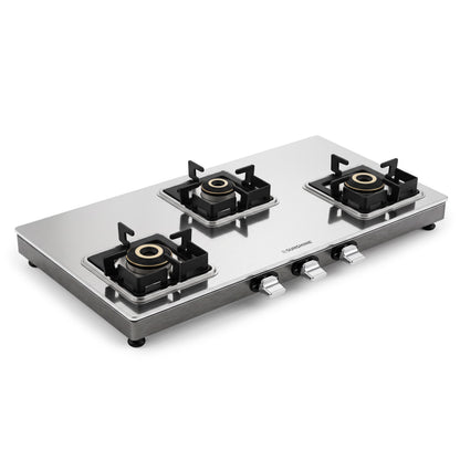 Cosmic Metal 3 Burner Gas Stove – Honeycomb Steel Finish, Brass Burners
