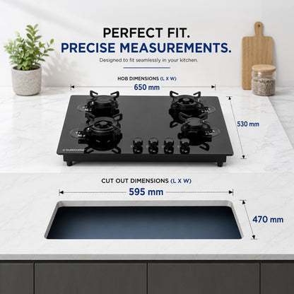 Peridona Built-in Hob | Liftable Burner System | 3 & 4 Burner