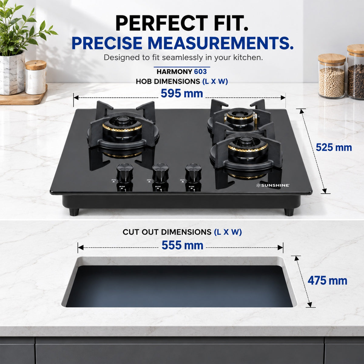 Harmony Built-In-Hob | 3 Burner 78CM