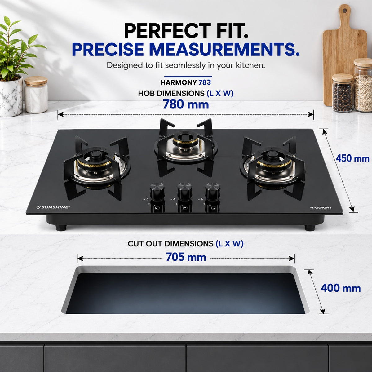 Harmony Built-In-Hob | 3 Burner 78CM