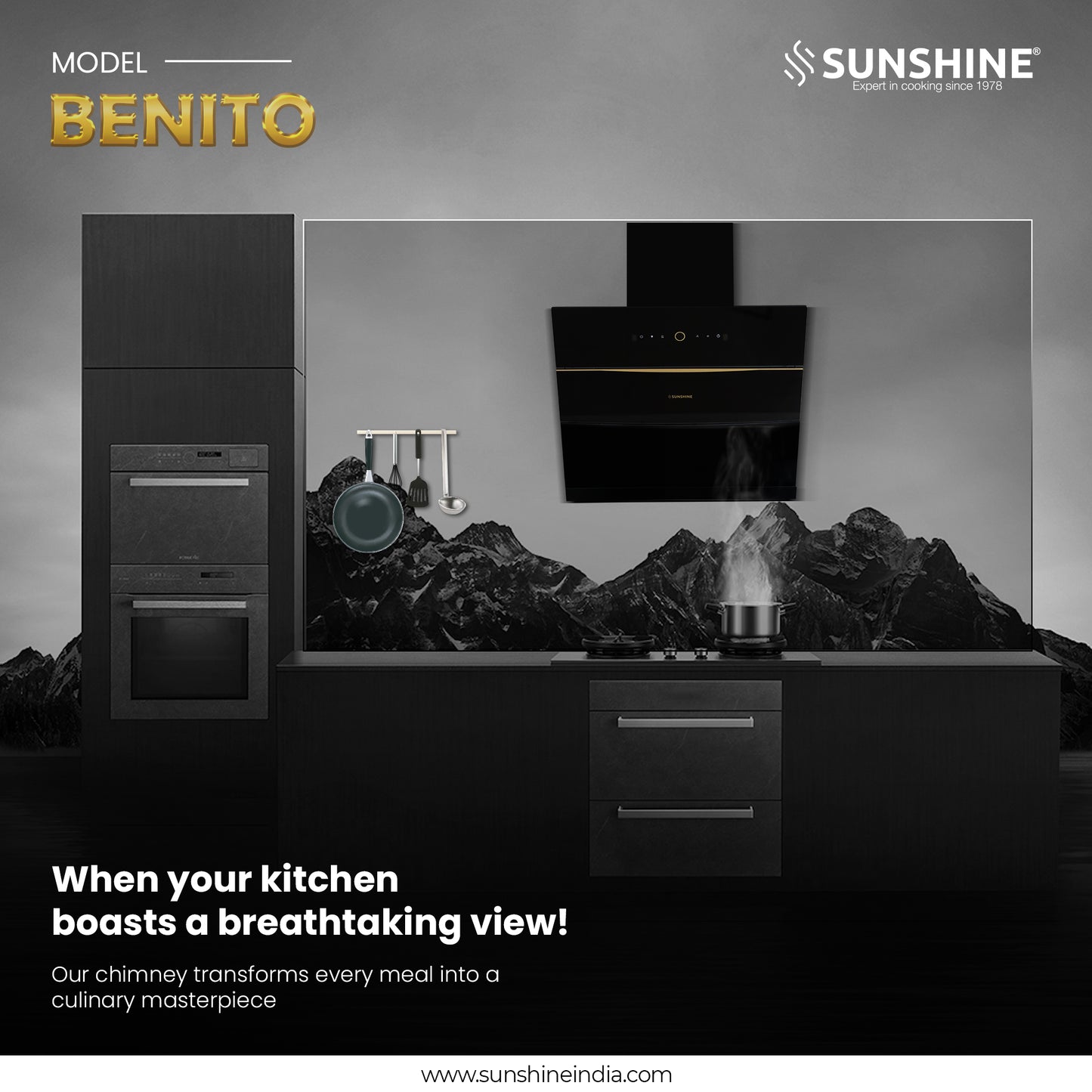 Sunshine Benito Wall Mounted Auto Clean Hoods Chimney