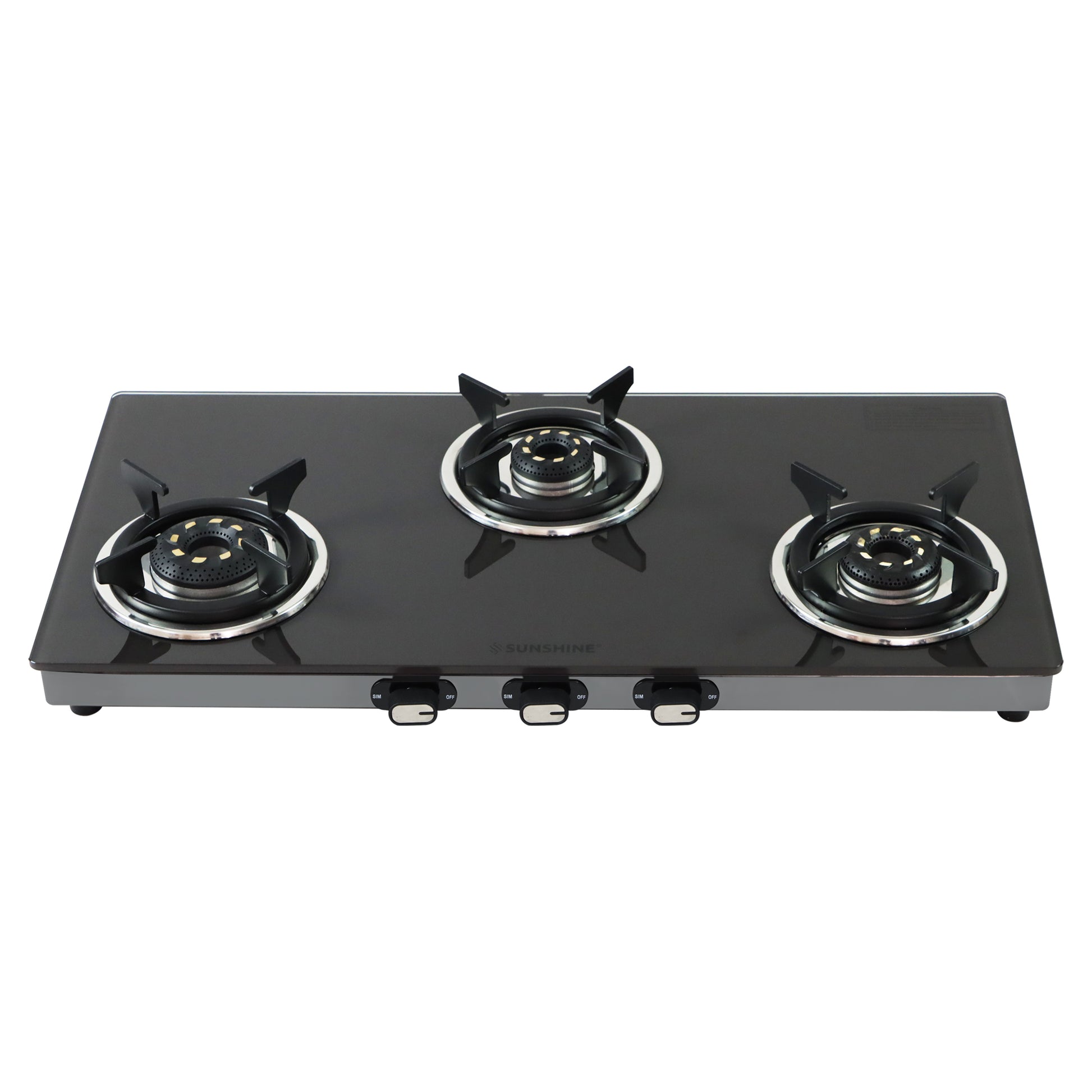 Sunshine Sonet 3 Burner Gas Stove Toughened Glass Cooktop Manual Ignition